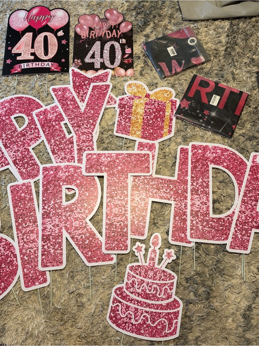 Pink 40th Birthday Glitter Yard Sign Set - Party Decorations